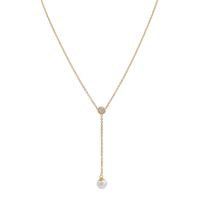 Liv Oliver 18K Gold Plated CZ & Pearl Drop Necklace