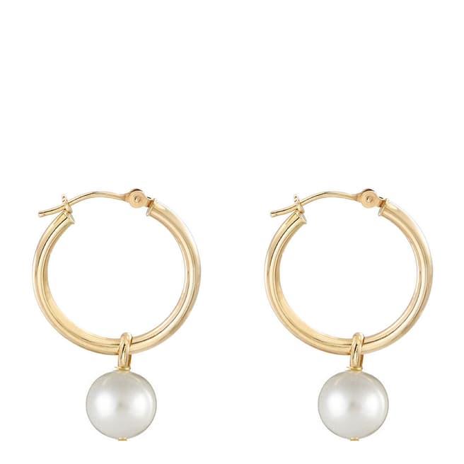 Liv Oliver 18K Gold Plated Pearl Drop Hoop Earrings
