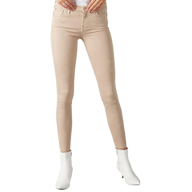 7 For All Mankind Beige Sateen Skinny Stretch Jeans