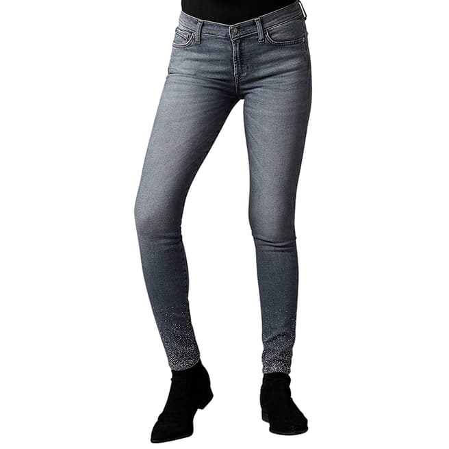 7 For All Mankind Grey Skinny Illusion Crystal Stretch Jeans