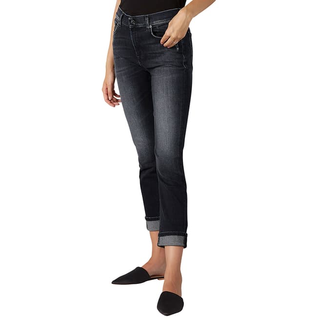 7 For All Mankind Black Washed Relaxed Skinny Illusion Stretch Jeans