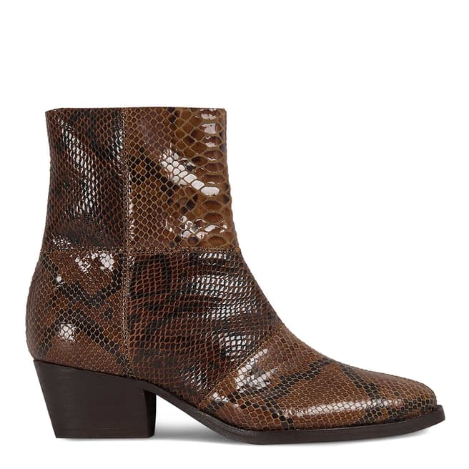 H by Hudson Brown Snake Print Fogg Ankle Boots