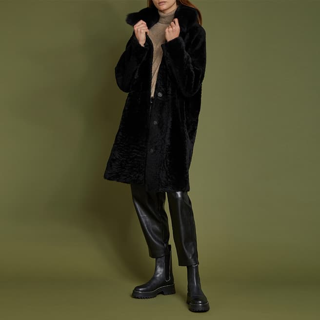 Max and Zac London Black Shearling Cocoon Coat