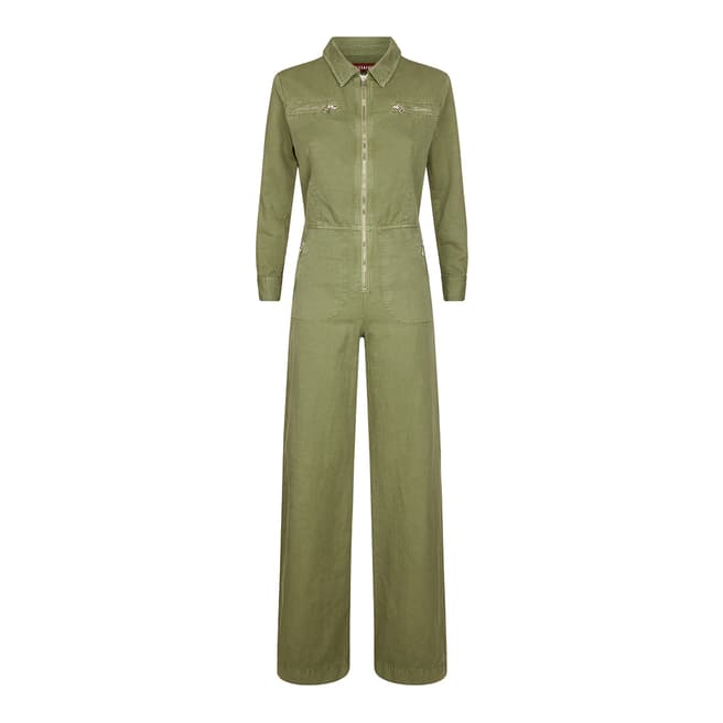 ALEXA CHUNG Washed Green Linen/Denim Boiler Suit