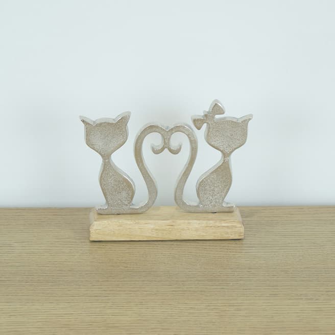 The Satchville Gift Company Pair of aluminium cats on a wooden base