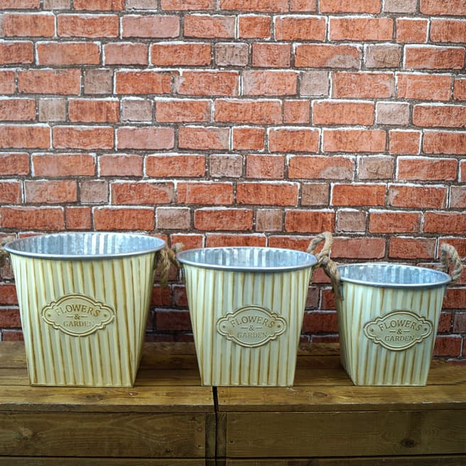 The Satchville Gift Company Set of 3 Antque cream zinc planters