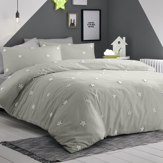N°· Eleven Tufted Star Double Duvet Cover Sets, Silver/White