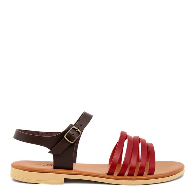 Alice Carlotti Brown and Pink Ankle Strap Leather Sandals