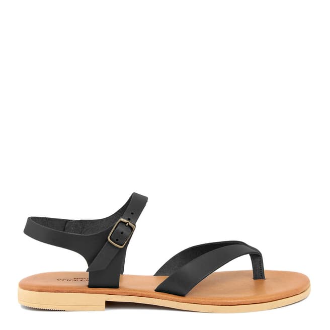 Alice Carlotti Black Leather Flip Flop Sandals