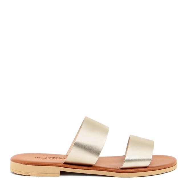 Alice Carlotti Gold Double Strap Leather Sandals