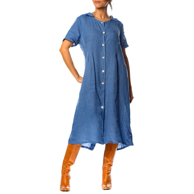 100% Linen Blue Rose Linen Shirt Dress