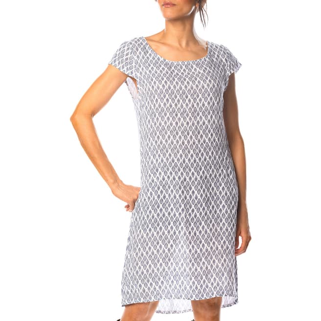 100% Linen White Marlon Patterned Linen Dress