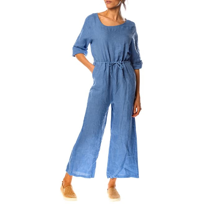 100% Linen Blue Dalhia Linen Jumpsuit