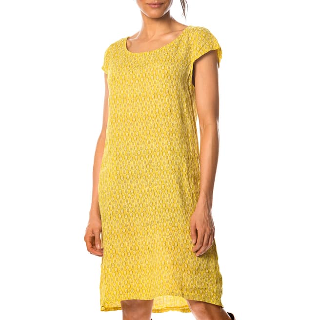 100% Linen Yellow Marlon Patterned Linen Dress