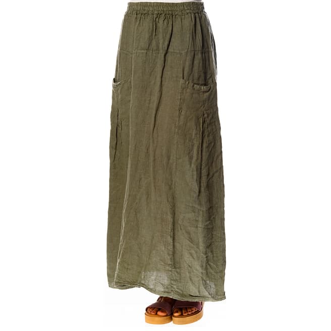 100% Linen Khaki Marjolaine Linen Skirt