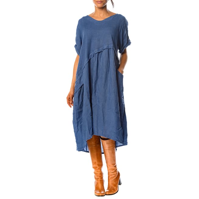 100% Linen Blue Garance Linen Dress