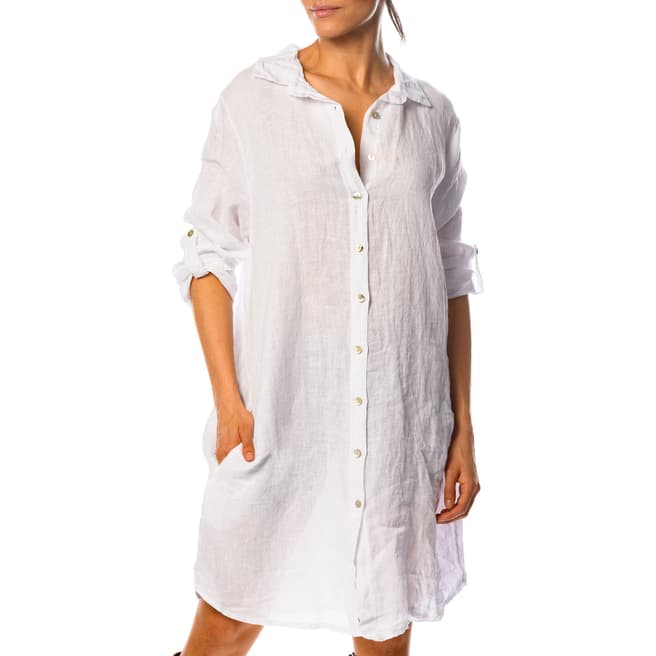 100% Linen White Eglantine Linen Shirt Dress