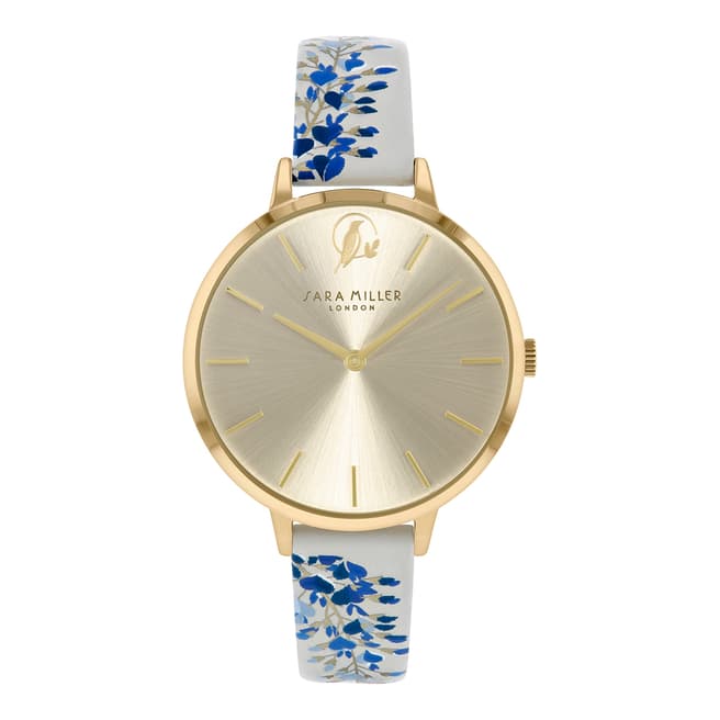 Sara Miller Pale Grey With Floral Print Watch