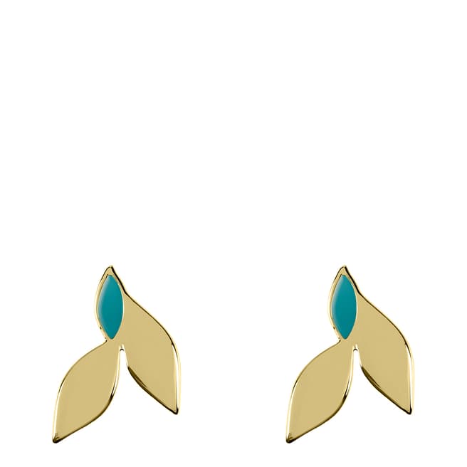Sara Miller Gold Green Enamel Tri-Leaf Stud Earrings