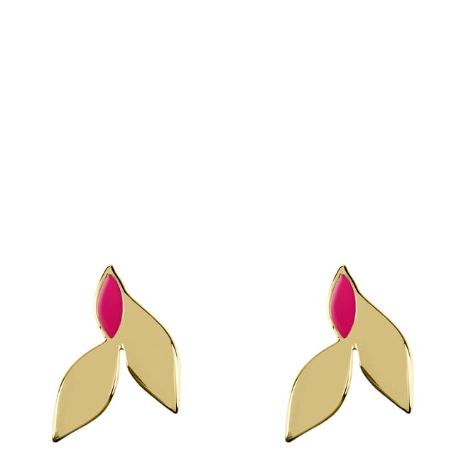 Sara Miller Gold Pink Enamel Tri-Leaf Stud Earrings