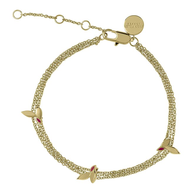 Sara Miller Gold Pink Enamel Tri-Leaf Multi Strand Bracelet