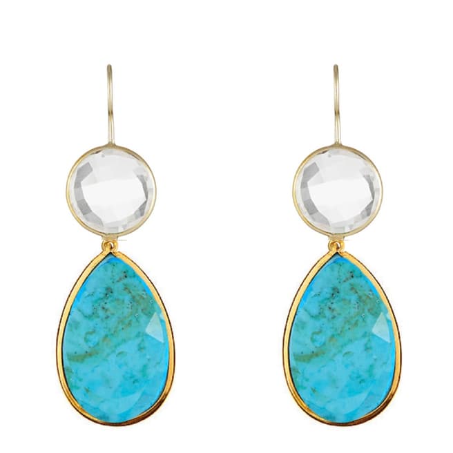 Liv Oliver 18K Gold Plated Clear Quartz & Turquoise Pear Drop Earrings