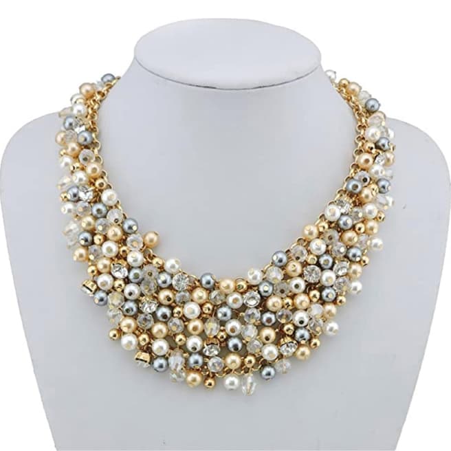 Liv Oliver 18K Gold Plated Multi Pearl & Crystal Necklace