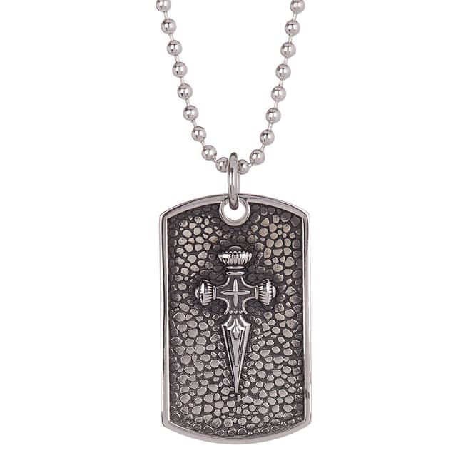 Stephen Oliver Textured Silver Plated Sword Dog Tag Necklace