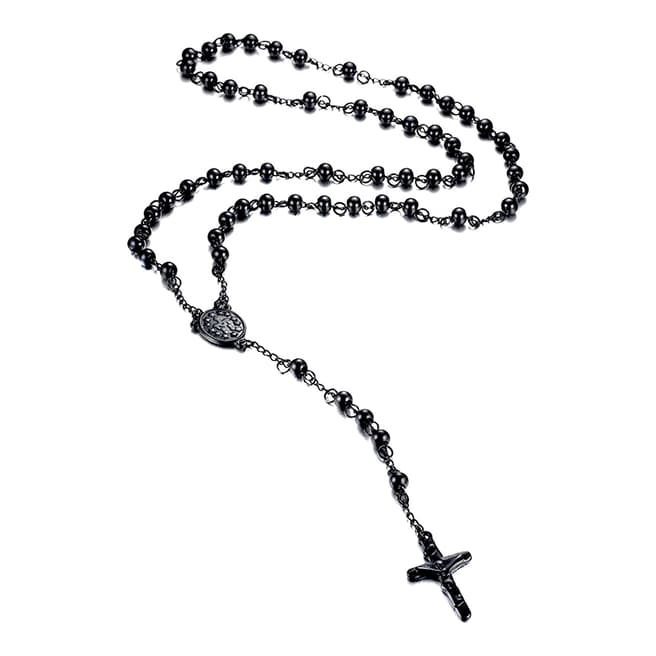 Stephen Oliver Black Plated Men'S Religious Rosary Necklace
