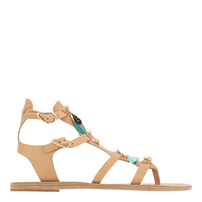 Ancient Greek Natural/Blue Leather Stephanie Sandals