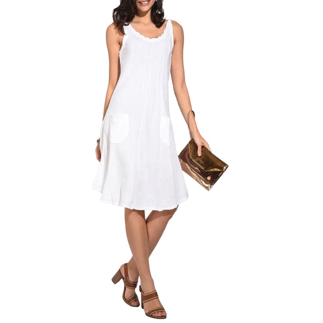 Le Jardin Du Lin White Front Pleat Linen Dress