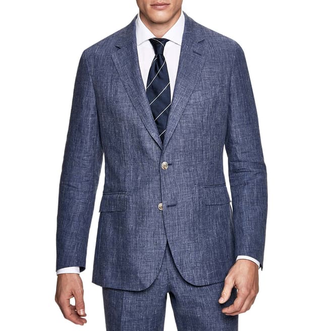 Hackett London Blue Check Linen Suit Jacket