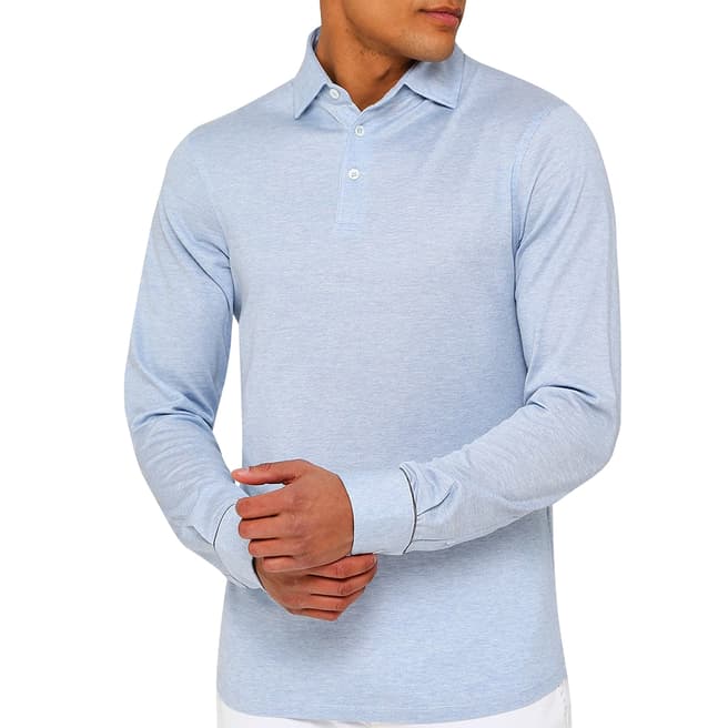 Hackett London Light Blue Mayfair Silk Blend Long Sleeve Polo Shirt