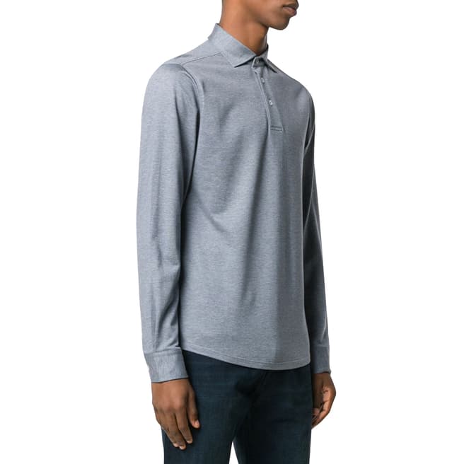 Hackett London Grey Mayfair Silk Blend Long Sleeve Polo Shirt