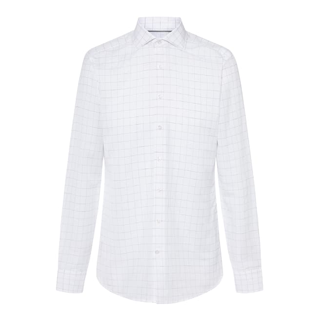 Hackett London White Mayfair Grid Linen Blend Slim Shirt
