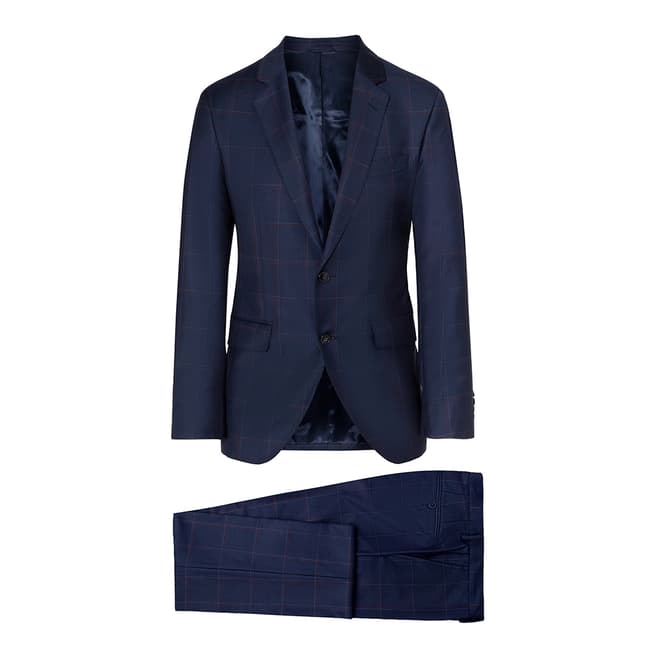 Hackett London Navy Windowpane Wool Suit