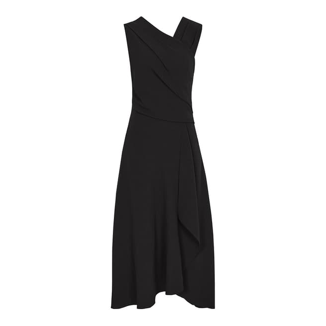 Reiss Black Marling Wrap Front Midi Dress