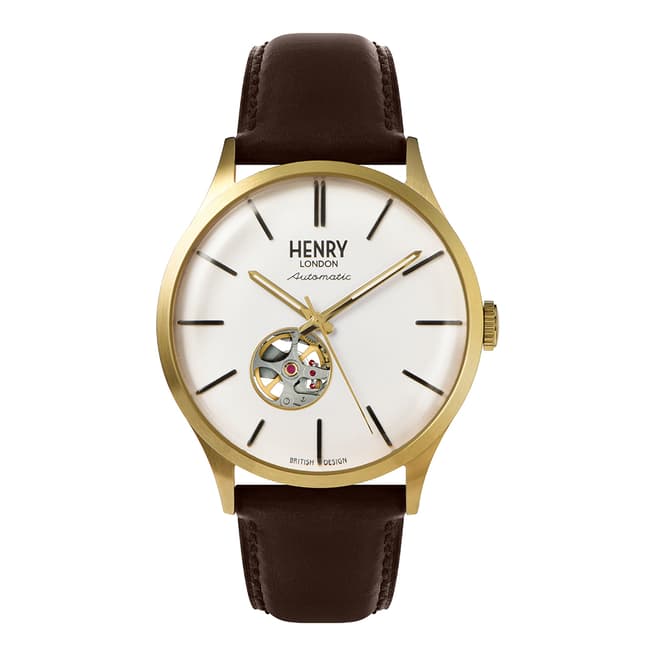 Henry London Brown Gold Heritage Automatic Leather Watch