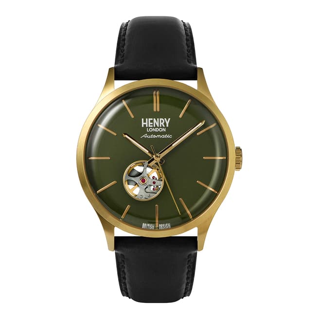 Henry London Black Gold Heritage Automatic Leather Watch