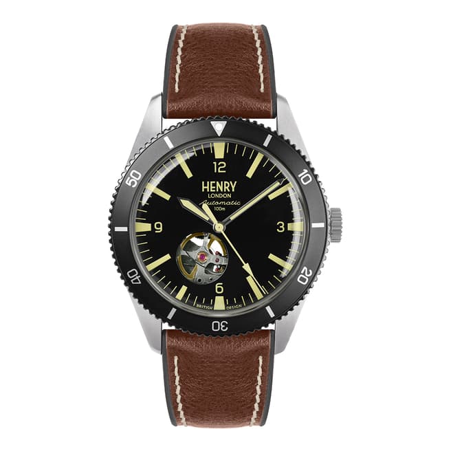 Henry London Brown Silver Sports Automatic Leather Watch