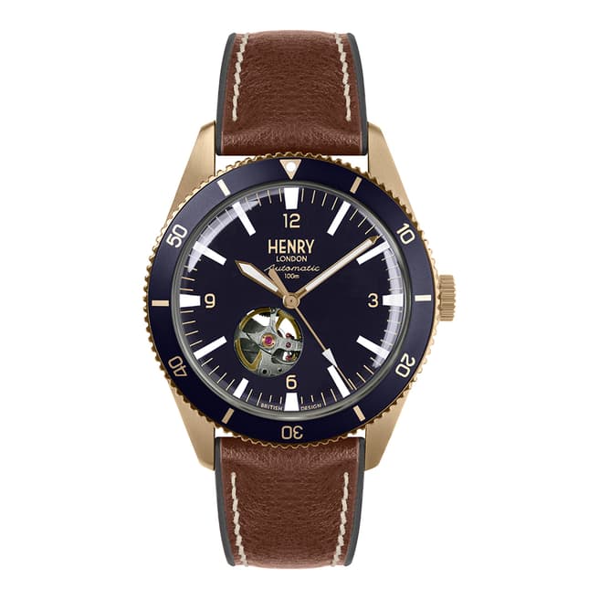 Henry London Brown Gold Sports Automatic Leather Watch