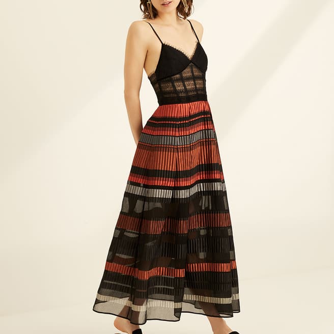 Amanda Wakeley Red/Black Lace Top Jacquard Dress