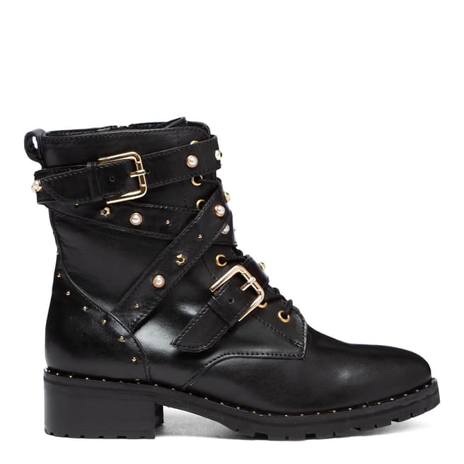 Dune London Black Rogan Leather Buckle Ankle Boots