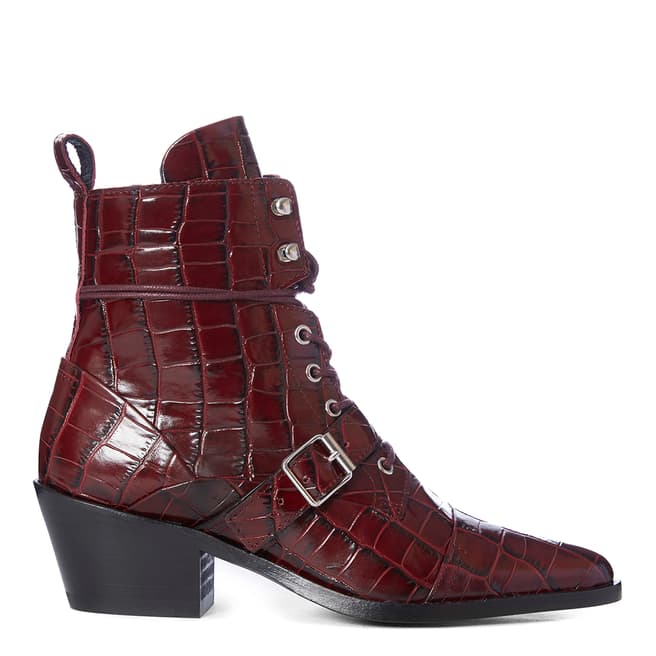 AllSaints Red Leather Katy Croc Print Ankle Boots