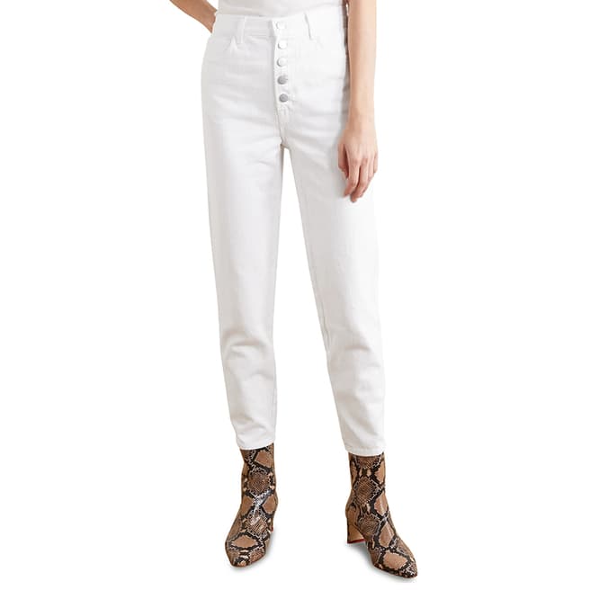 J Brand White Heather Button Tapered Jeans