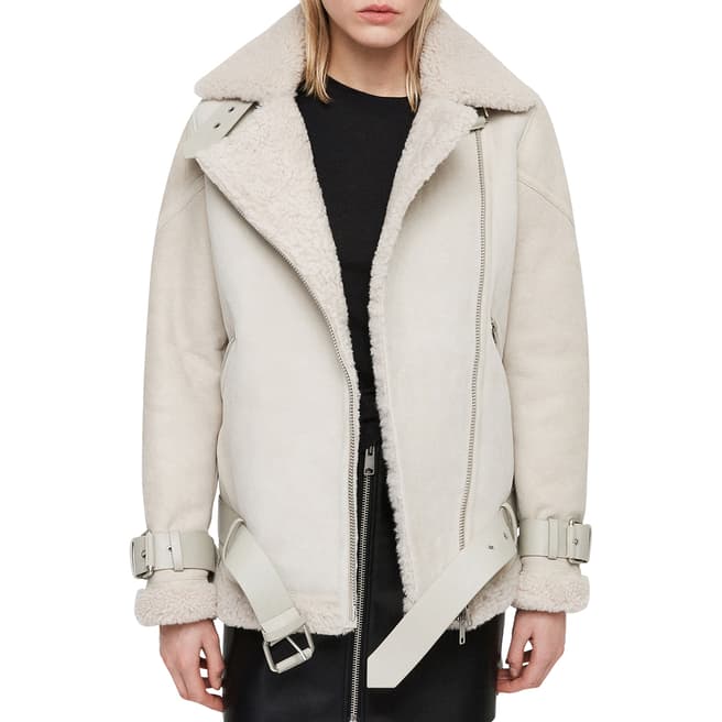 AllSaints White Leather Hawley Oversized Coat