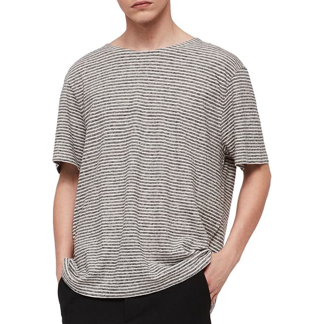 AllSaints Ecru/Navy Sine Cotton/Linen T-Shirt