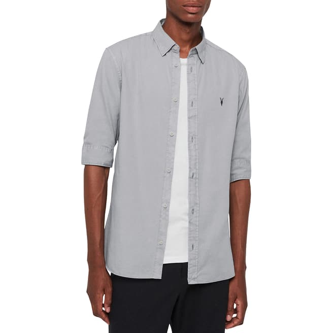 AllSaints Grey Redondo Half Sleeves Cotton Shirt