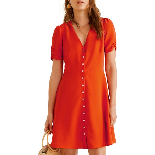 Mango Coral Red Short Buttoned Dress