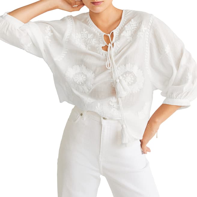 Mango Off White Embroidered Cord Blouse